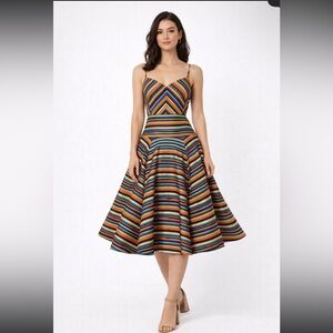 Tracy Reese silk multi-color striped fit and flare dress